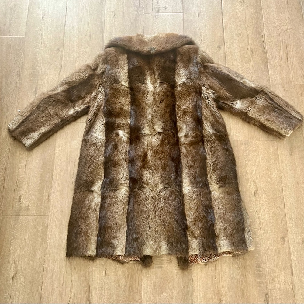 ⭐️ Rare Vintage Beaver Fur Coat Full Length Brown Double Breasted Clouser, Mint - Picture 5 of 9
